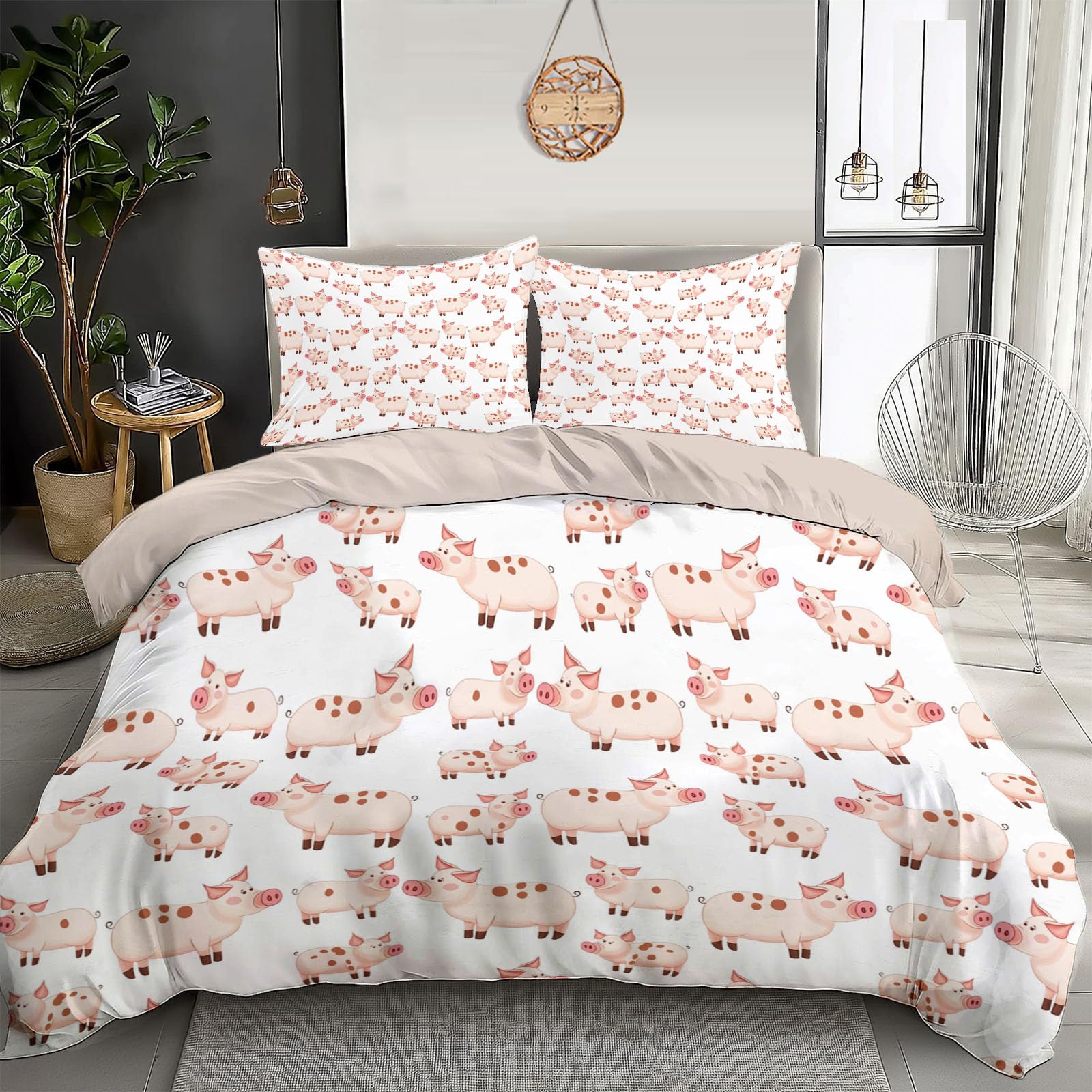 Linge de lit cochon aquarelle réversible pour une décoration de chambre cocooning et douce