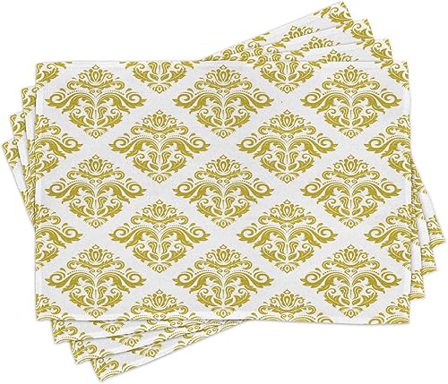 Miniatura 434 de Ambesonne Juego de 4 manteles individuales amarillos y azules, diseño de flores de primavera, flores vibrantes, manteles individuales de tela Azul