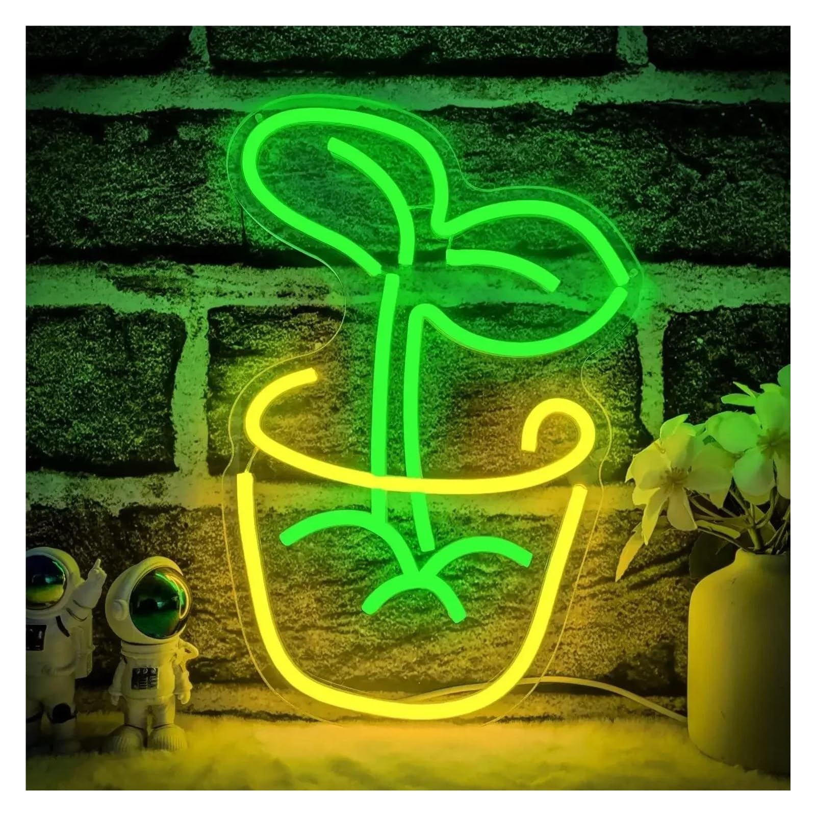 LEMST Sign Lamp Plant Potted Neon Lights Dimmable Green Leaf Signs for Aesthetic Wall Decor Kids Room Party Store 35cmх24.5cm