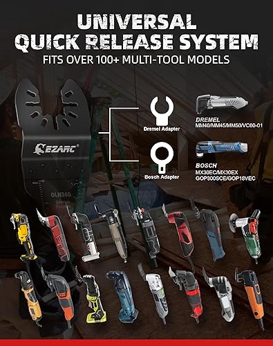 Miniatura 6 de EZARC Hojas de sierra oscilante de carburo, cuchillas multiherramienta de uso general, liberación rápida para metal, clavos, madera, yeso, paneles