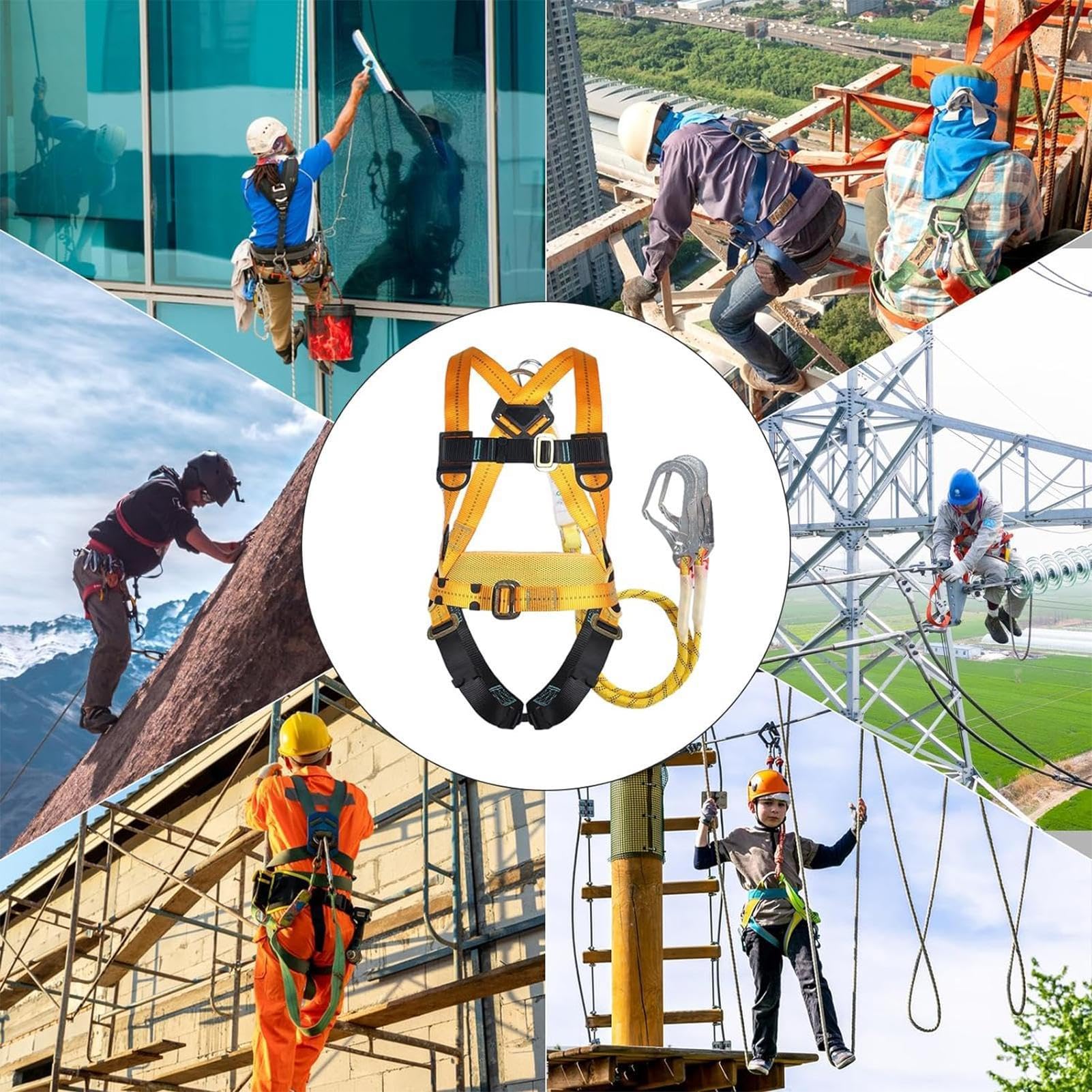 Kit Protección Caídas - Poliéster Metal 500x5x5cm | Arnés Seguridad | Escalera - Cuerpo Completo Tejados Construcción Con 5 Puntos Ajuste Hombre