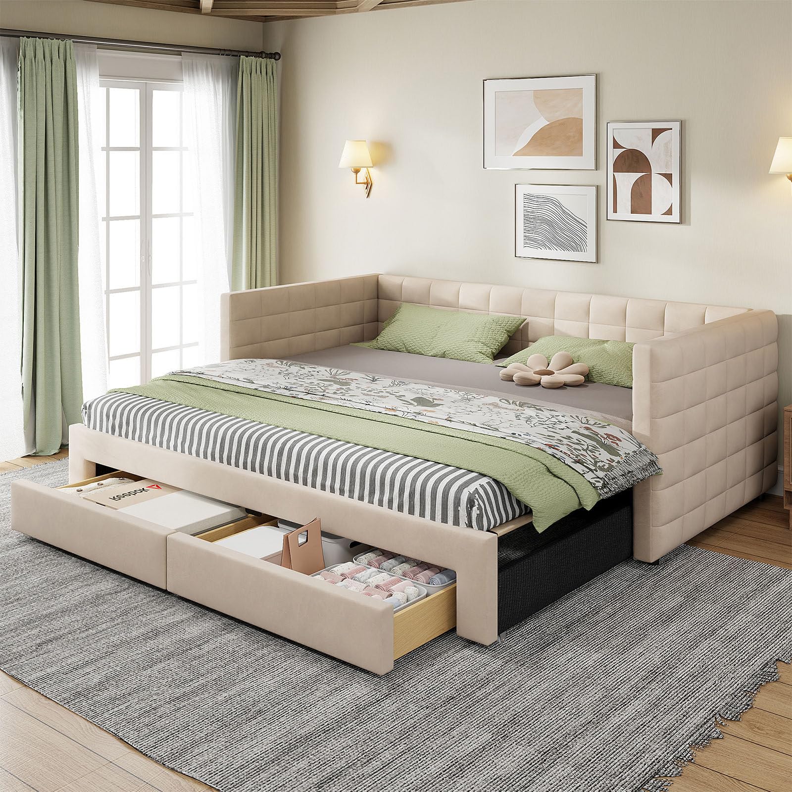 Canapé-lit 3 en 1 Multifonctionnel, Canape lit Extensible avec Fonction de Couchage, Canapé Convertible avec Espace de Rangement et sommier à Lattes, 90x190 cm, pour Salon, sans Matelas