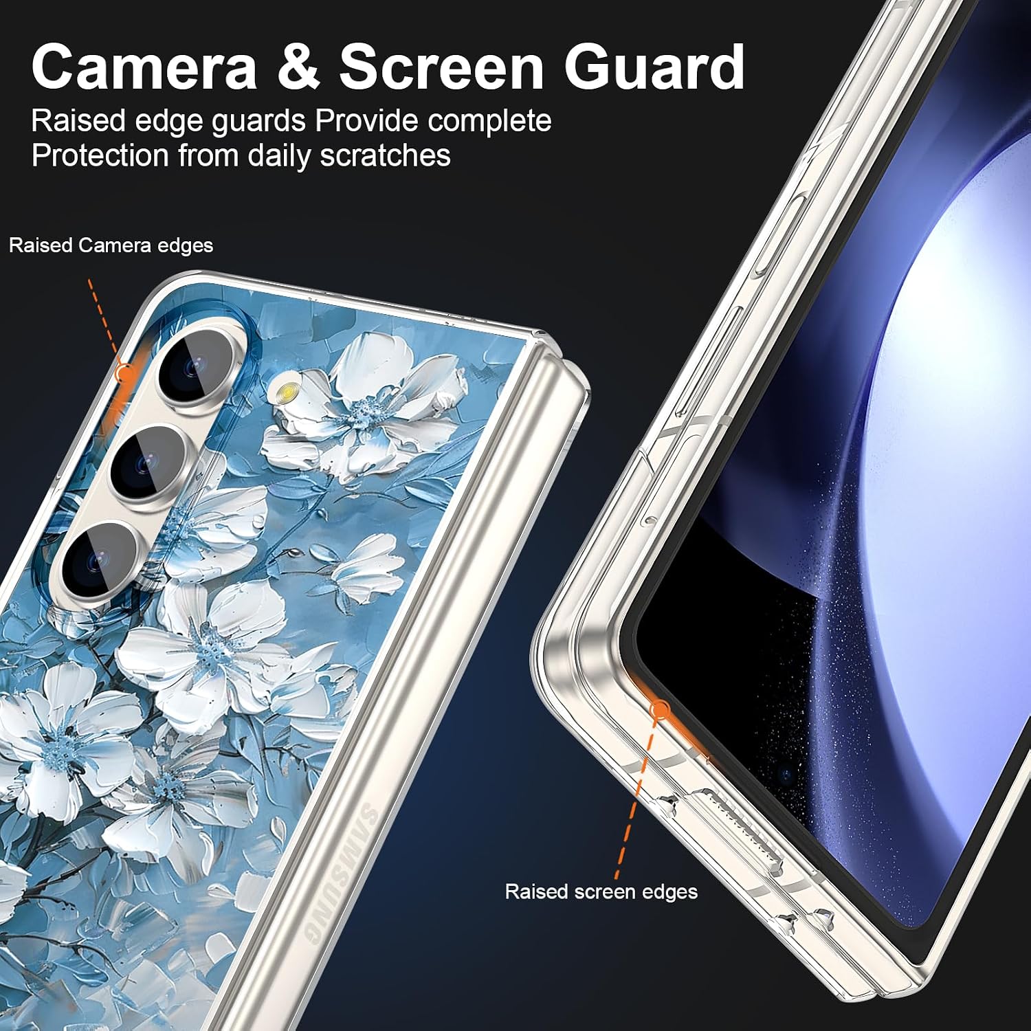 Magnetic Clear Case for Galaxy Z Fold 6 Case,Colorful Retro Oil Painting Printed Flower Cover,Hard PC & Soft TPU Slim Anti-Scratch Galaxy Z Fold 6 Case for Women Men,White Flower(11-14)
