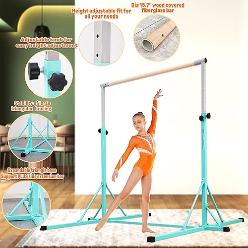 Miniatura 3 de Gymnastics Bar, 5'10 Base length 45" to 71" Adjustable Horizontal Bar for Serious Training, 500 LBS Capacity, Professional Home Gym Equipment with