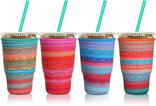 Miniatura 7 de Patelai Funda aislante reutilizable para taza de café, 4 piezas para bebidas frías, bebidas y soporte para la mayoría de los cafés (16-20 onzas,