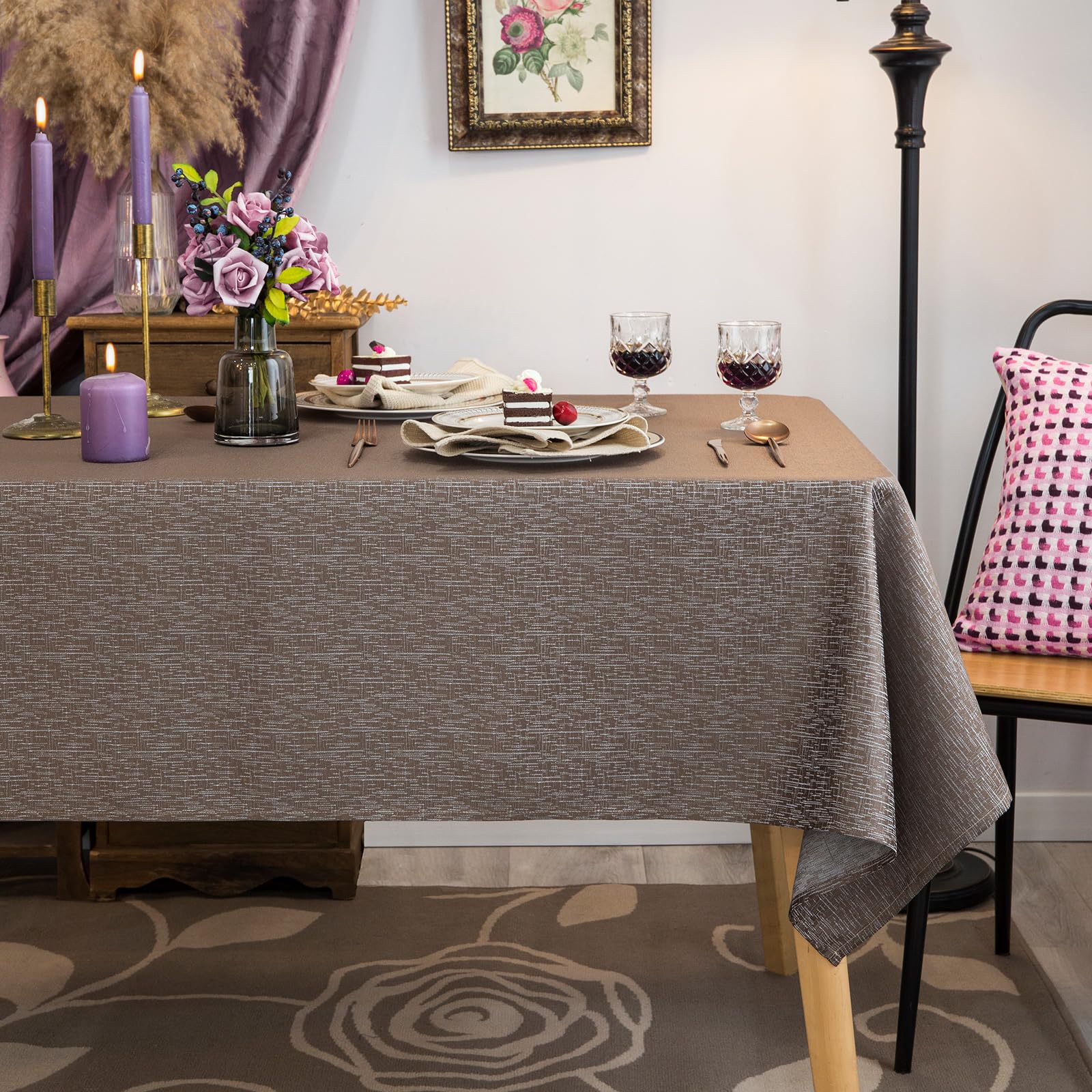 GLORY SEASON Textured Rectangle/Oblong Tablecloth Heavy-Duty Jacquard Fabric Luxurious Solid Table Cover for Buffet Banquet Parties Event Holiday Kitchen Dining Farmhouse Decor Brown, 55x70 Inches