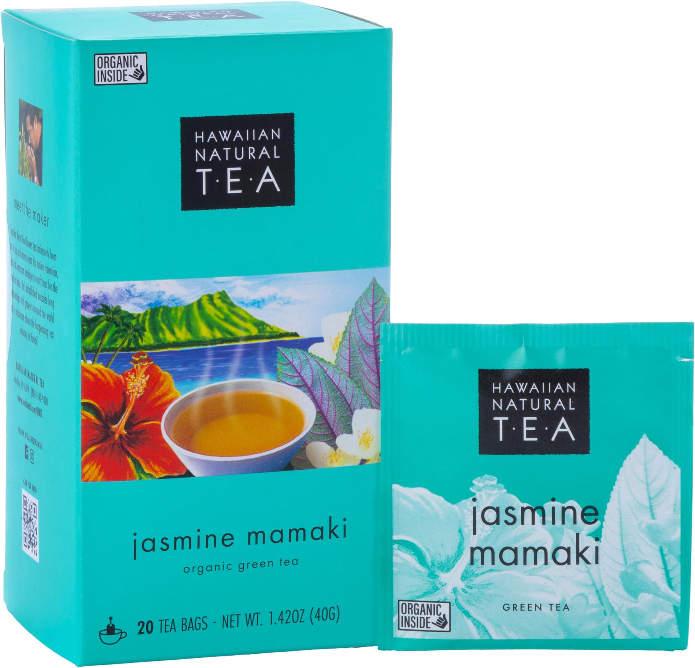 Hawaiian Natural Tea Organic Mamaki Jasmine Green Tea Blend - Antioxidant-Rich For Calming, Wellness, Bedtime, Anxiety & Stress - Gift for Special Ocassions, 20 Bags