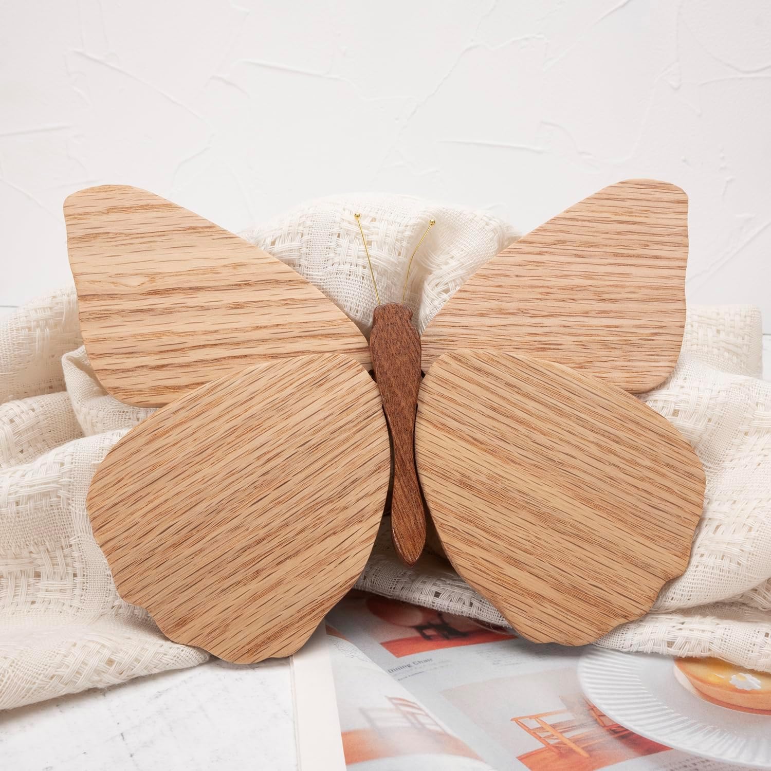 Telinego 2 Pack Handmade Wooden Butterfly Wall Art Hanging Decor Butterflies Wall Art Hanging Sculpture for Bedroom Bathroom Living Room Butterfly Home Decoration for Kids Baby Nursery Room Decor (Brown+Beige)