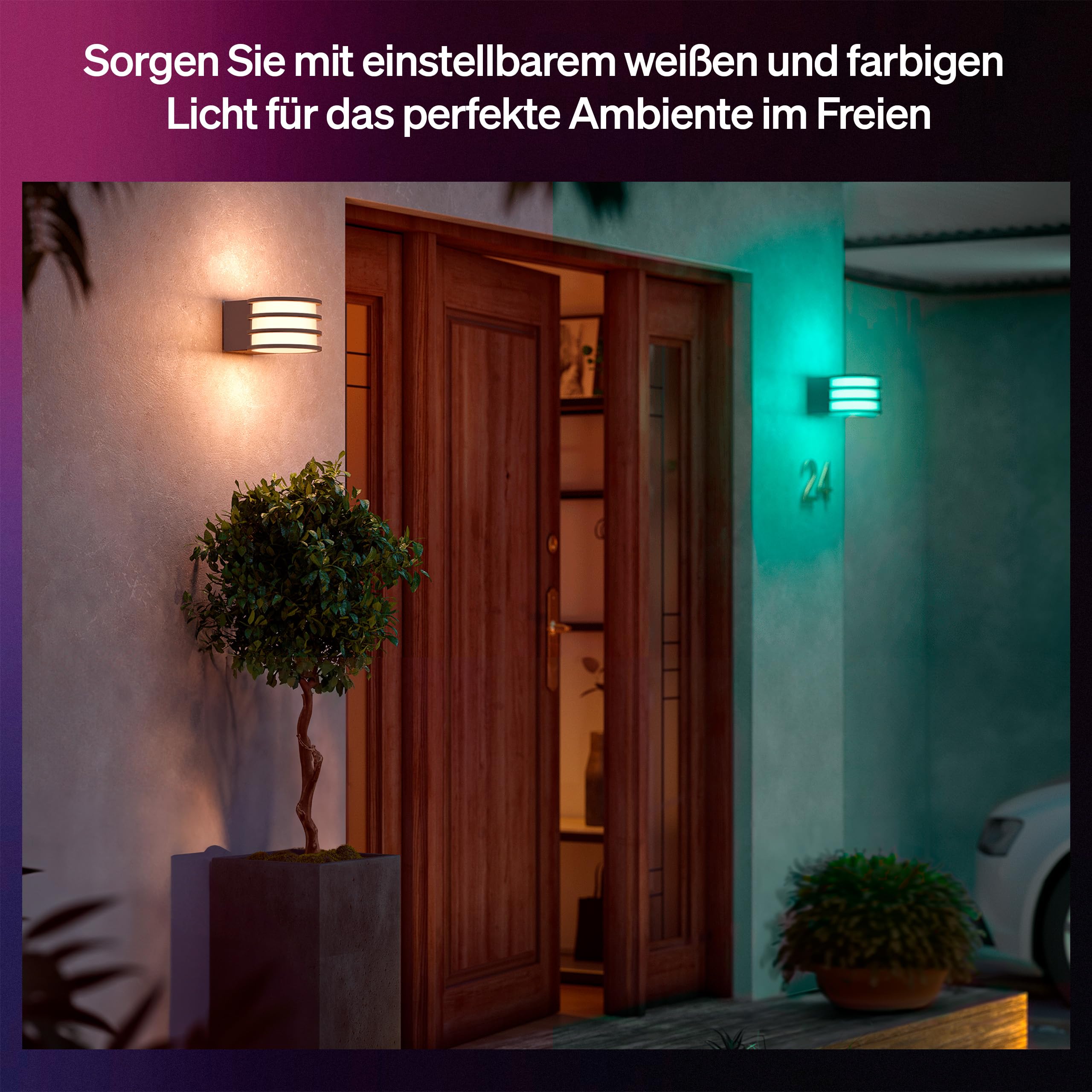 Philips Hue Lucca LED Wandleuchte für den Außenbereich, Einstellbares Weißes und Buntes Licht, 1.100 lm, mit A60 Leuchtmittel, Dimmbar, IP44-Wetterfest, Matter-zertifiziert, Zigbee
