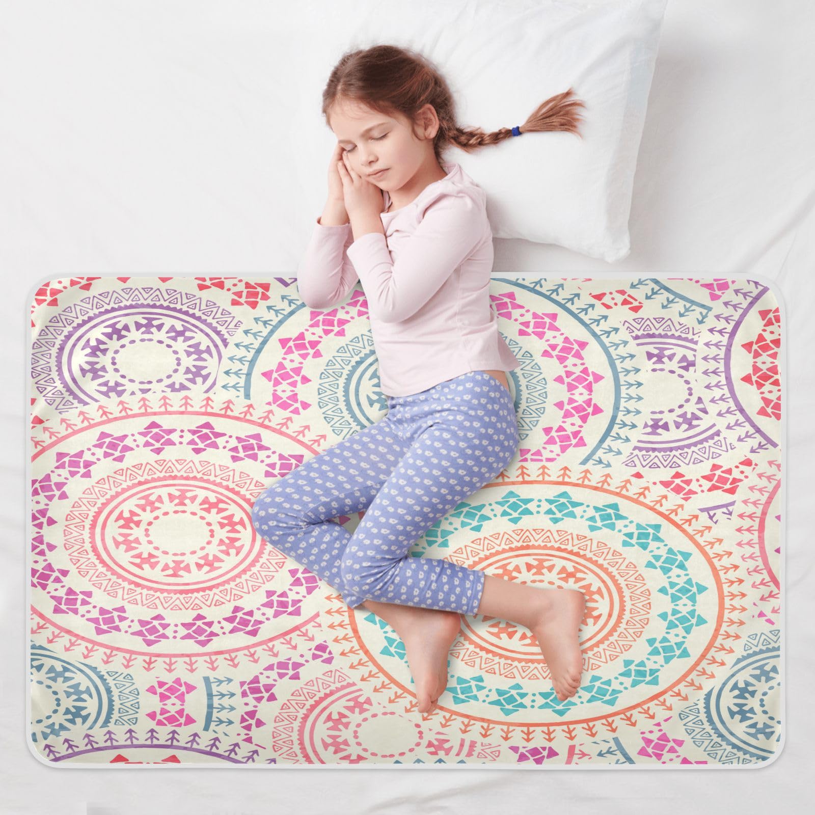 susiyo Colorful Archaic Geometric Bed Pads for Incontinence Mattress Protector Anti-Slip Waterproof Pads (56