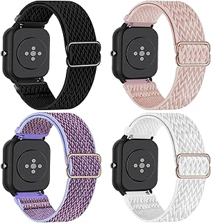 Lzwldan 4 Pack Stretchy Nylon Watch Bands Compatible with Amazfit GTS/GTS 2/GTS 2 mini/GTS 2e/GTS 3/GTS 4/GTS 4 mini,20mm Soft Watch Straps for Amazfit Bip 5/Bip/Bip U Pro/Bip Lite/Bip S lite/Bip U Bip 3/Bip 3 Pro Smart Watch Women Men