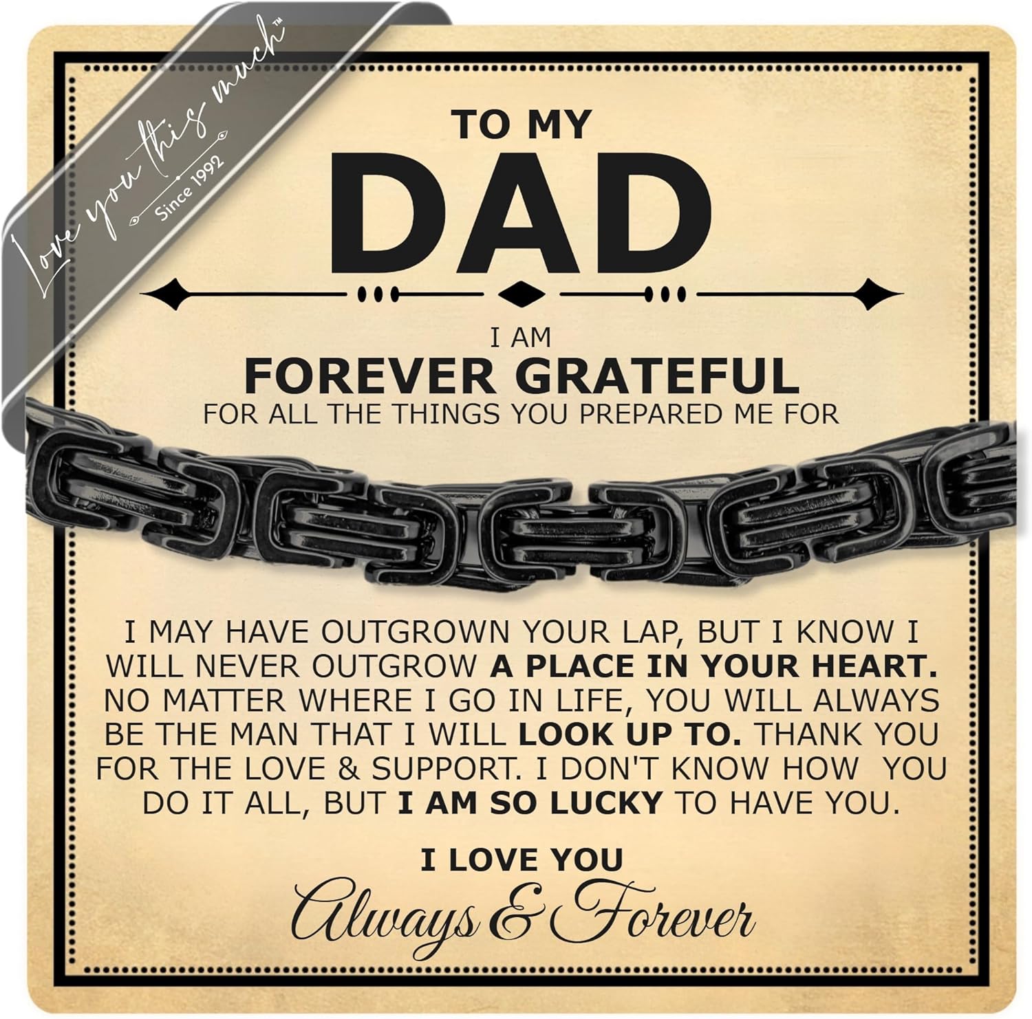 Love You This Much Present for Dad from Daughter | Mens 5mm Twist Steel Bracelet | Thoughtful Gift for Dad | 8" + 1" Extender | Luxury Gift Box & Card