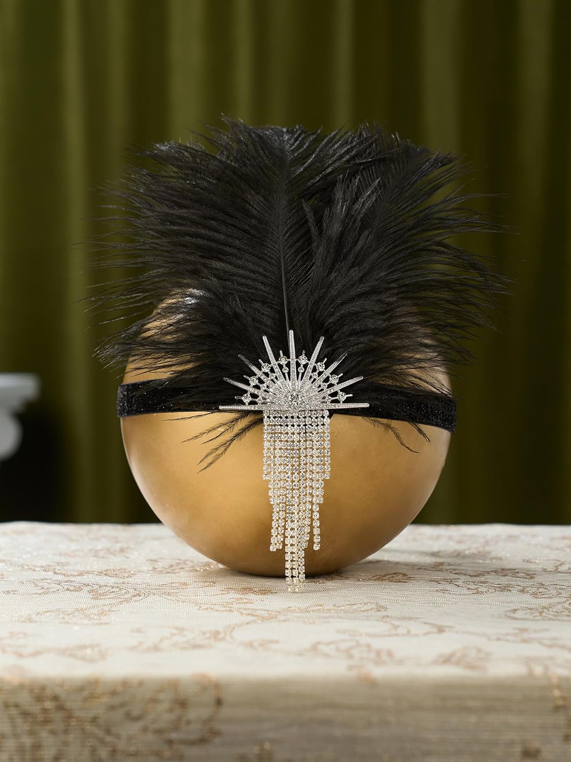 SWEETV 1920s Flapper Feather Headband Sparkling Rhinestone Roaring 20s Showgirl Gatsby Headpiece Hair Accessories - Image 5