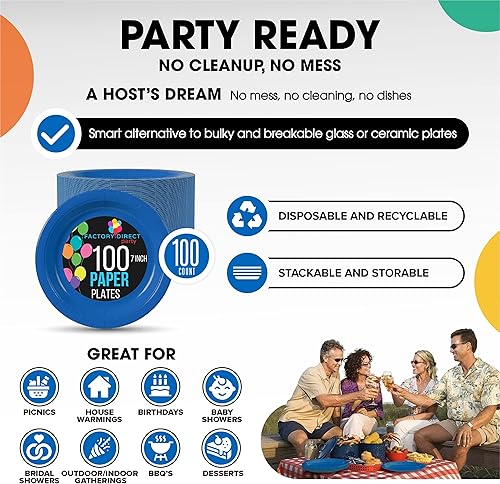 Miniatura 9 de Exquisite Platos de papel azul oscuro desechables de 7 pulgadas, color azul oscuro, platos desechables para fiestas, 100 unidades, platos de papel