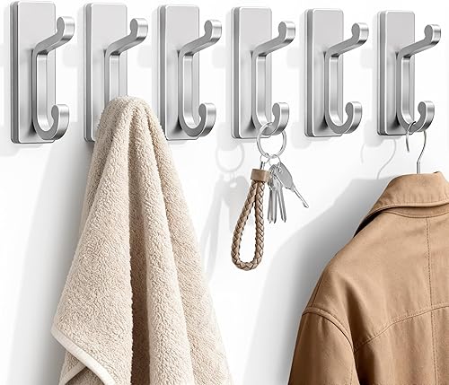 Miniatura 10 de Ganchos de pared autoadhesivos dorados para abrigos, gancho doble de acero inoxidable resistente para ropa, toallas, llaves, bolso, mochila, bolsa,