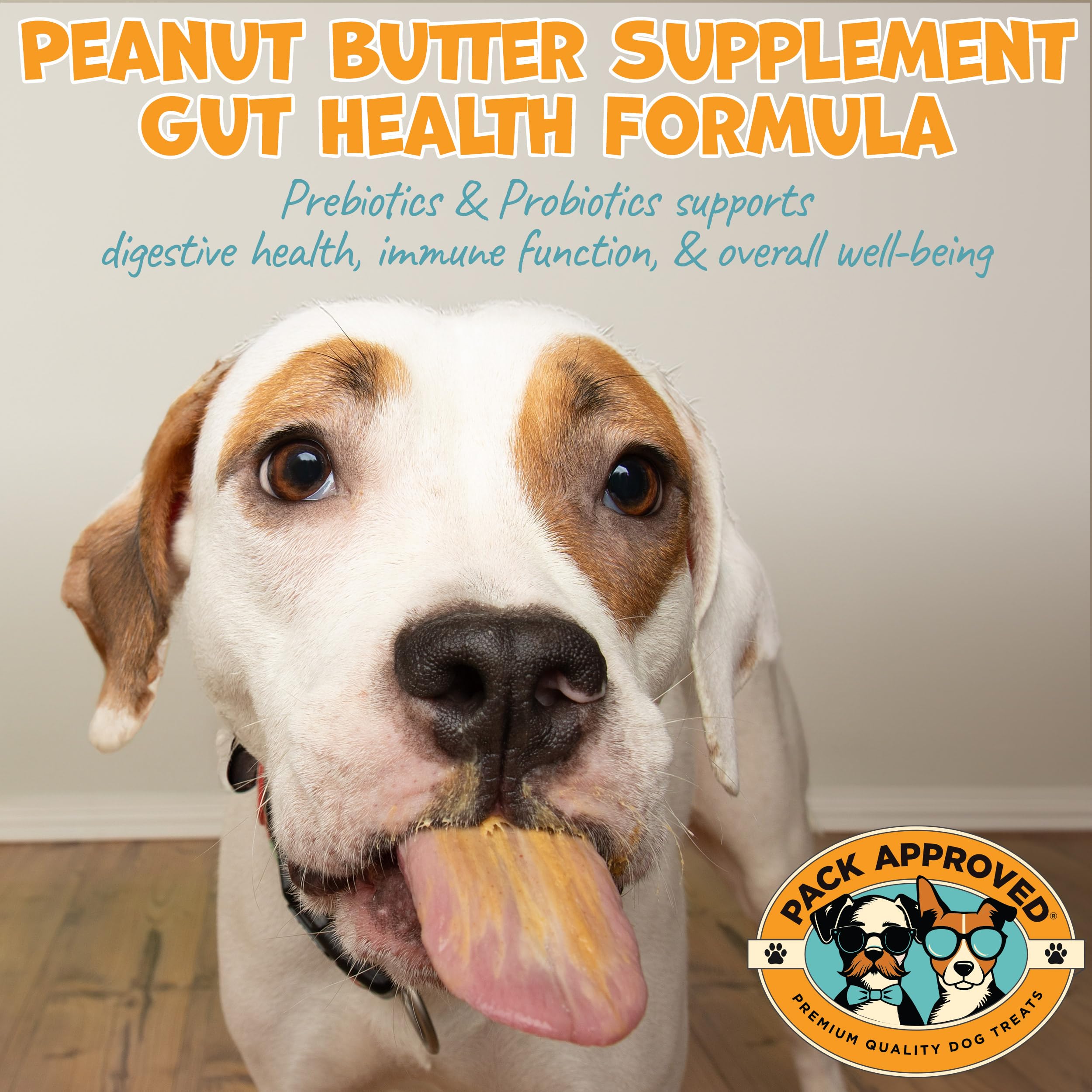 Pack Approved Dog Peanut Butter - with Prebiotic and Probiotic for Dogs to Boost Gut Health - Supports Digestive Support and Immune Support - Peanut Butter Treats - Gut Health (8.46oz)
