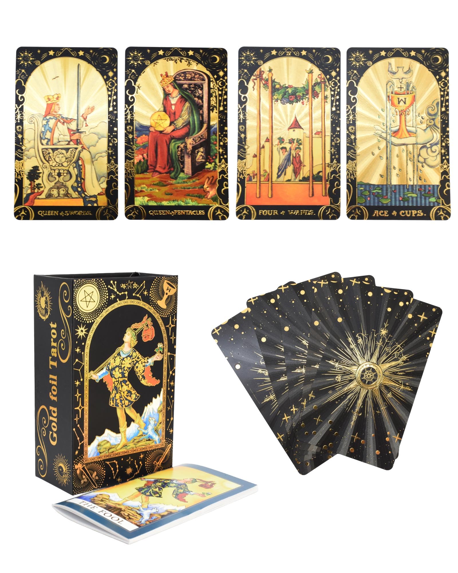 Mazzo Di Tarocchi In Lamina D'oro Con 78 Carte E Guida 36 Pagine – PET Impermeabile, Per Principianti, Corpo Celeste