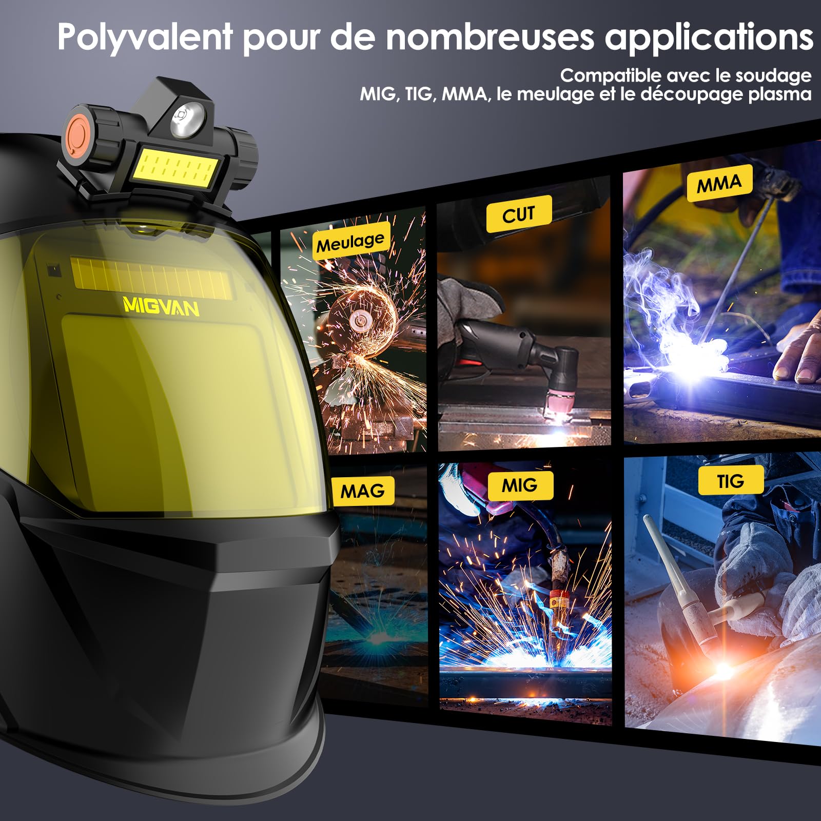 Masque de Soudure Automatique avec Lampe LED Casque de Soudure Ultra-HD True-Color 100x82mm XL - Cagoule de Soudure 0,1ms Solaire pour MIG WIG TIG MMA & Meulage DIN 4/5-9/9-13 H24