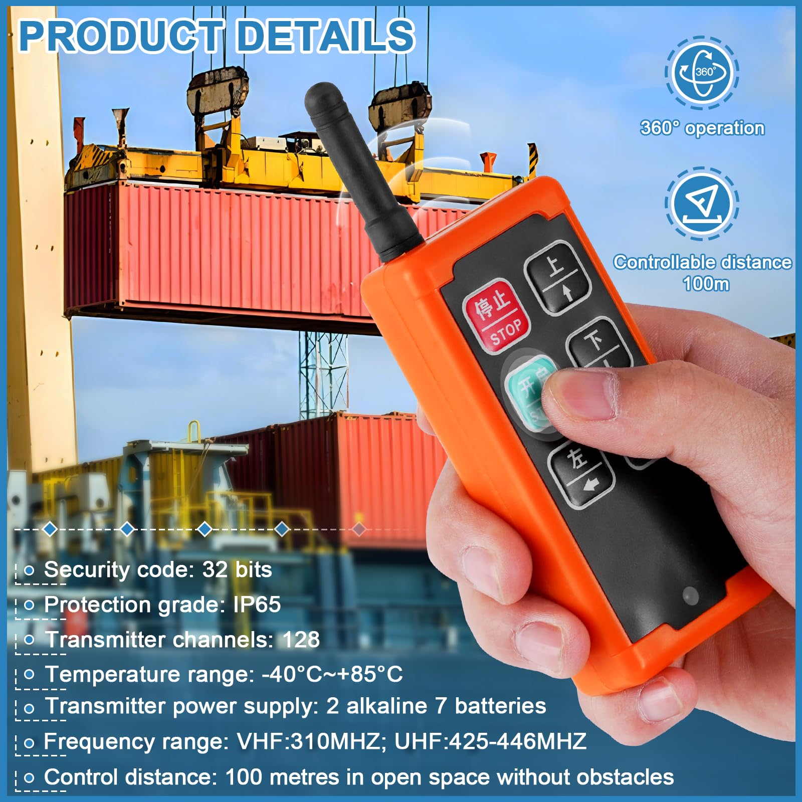 MXBAOHENG Mando para Grua COB-4S 12V Mando Puente Grua con 1 transmisor y 1 receptor