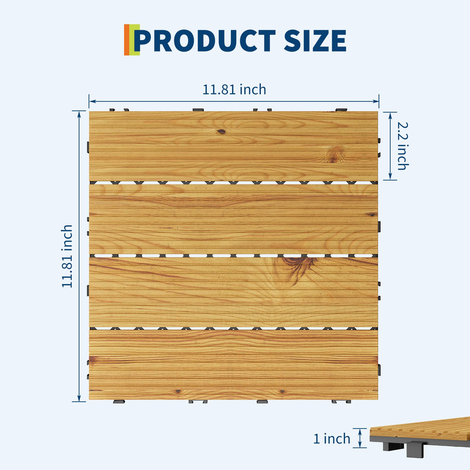 Dalles extensionérieur bois d'acacia massif 30x30cm Jaune 33PCS