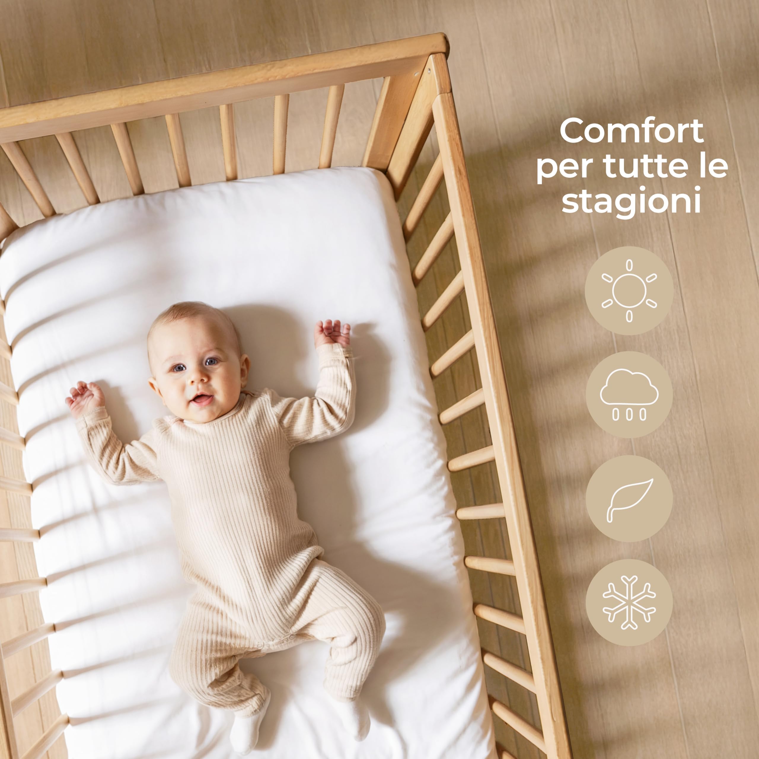 Dreamzie Set 2 Lenzuola Culla 50x83 Cotone - Lenzuolo Con Angoli, Oeko-Tex Certificato - Lenzuola Per Carrozzina E Culla Neonato - Beige/Bianco