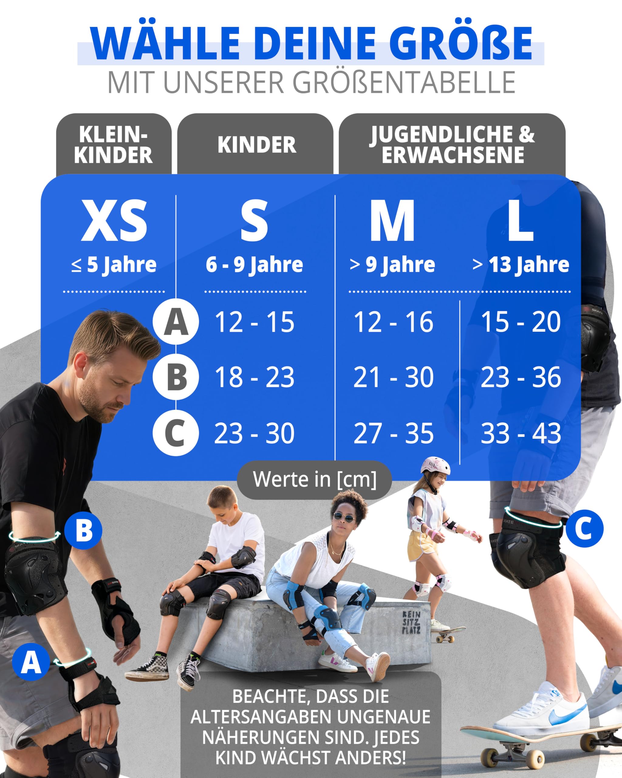 SKATEWIZ Protektorenset 6-teilig - entwickelt in Hamburg - Knie-, Ellenbogen- & Handgelenkschoner für Kinder & Erwachsene - mit Tasche - Protect-1