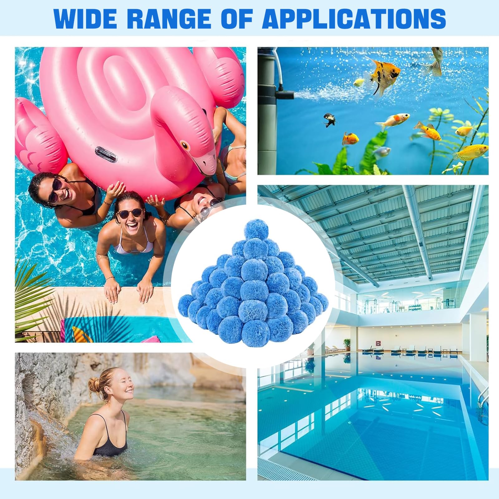 1300g Bolas Filtro Piscina, Vidrio Filtrante para Piscina, Sustituye 45kg Arena de Filtro, Bolas Filtrantes Piscina para Filtro de Arena, Bomba de Filtración, Acuario, Medio Filtrante Reutilizable
