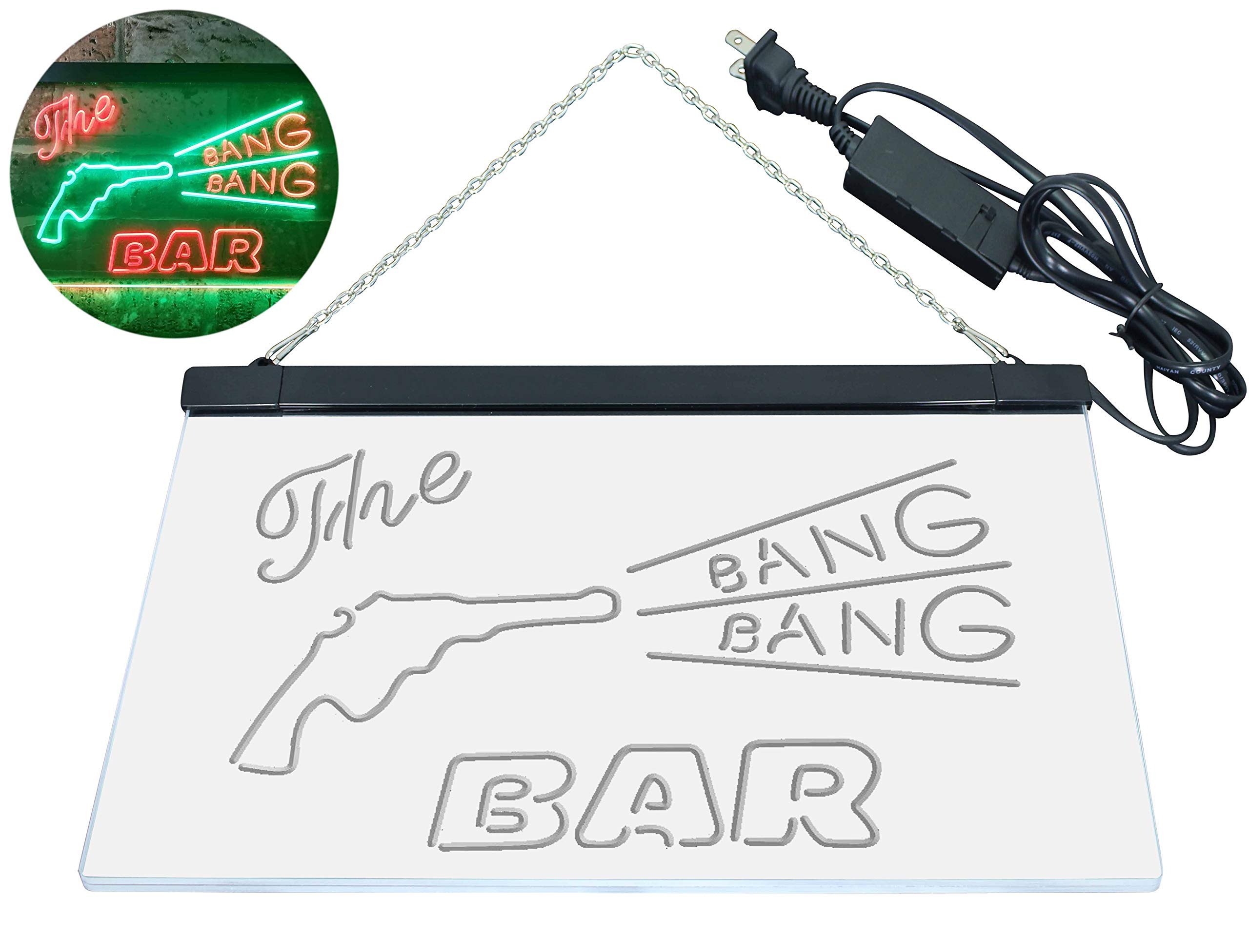 The Bang Bang Bar Gun Dual Color LED Enseigne Lumineuse Neon Sign Vert et rouge 600 x 400mm st6s64-i3347-gr