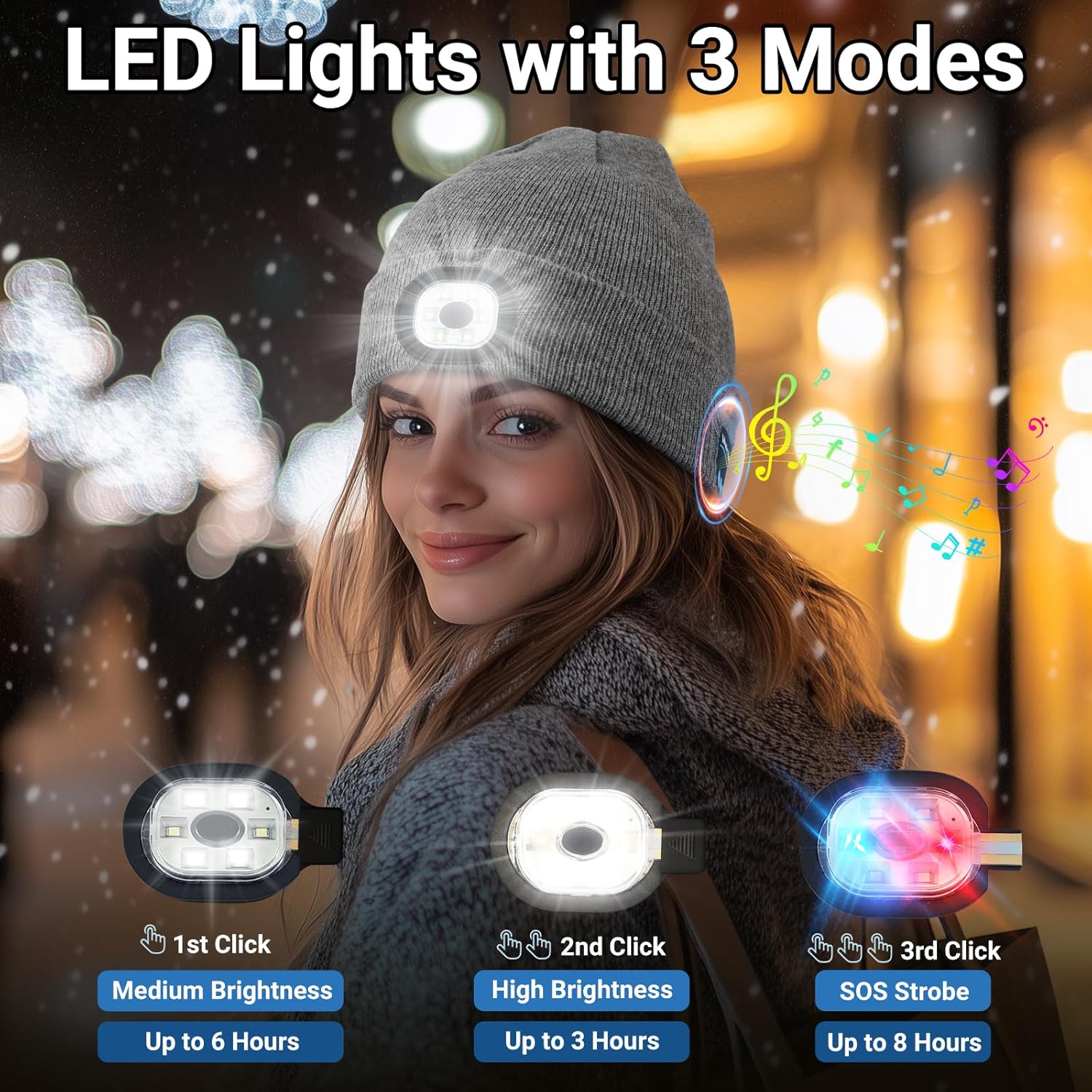 Rotibox Bluetooth Beanie with Light, Unisex USB Rechargeable 4 LED Headlamp Hat with Wireless Headphones - Image 2