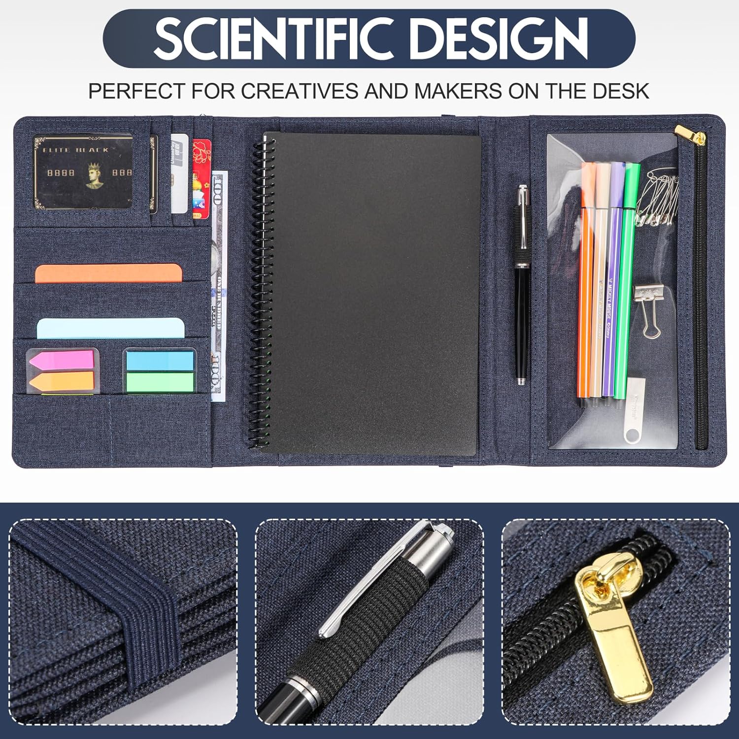 Trifold Planner Cover for Rocketbook Smart Notebook | Executive Size A5 (8.8"x6") Portfolio Organizer with File Pocket | Waterproof Protective Case for Rocketbook & Accessories (Blue)