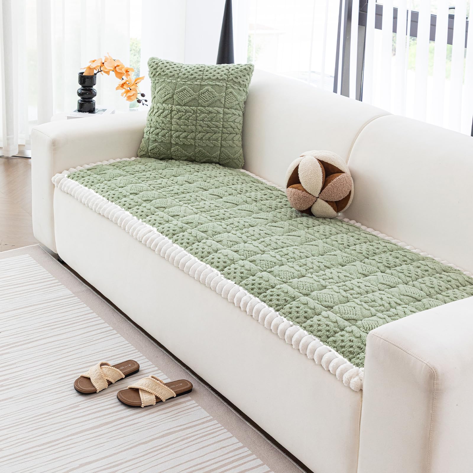 DREAMINGO Couch Cover for Dogs Washable - Fuzzy Sofa Covers Pet Friendly 27.6"x82.7", Soft Non Slip Pet Couch Cushion Protector Dog Bed Mat in Green — image 1