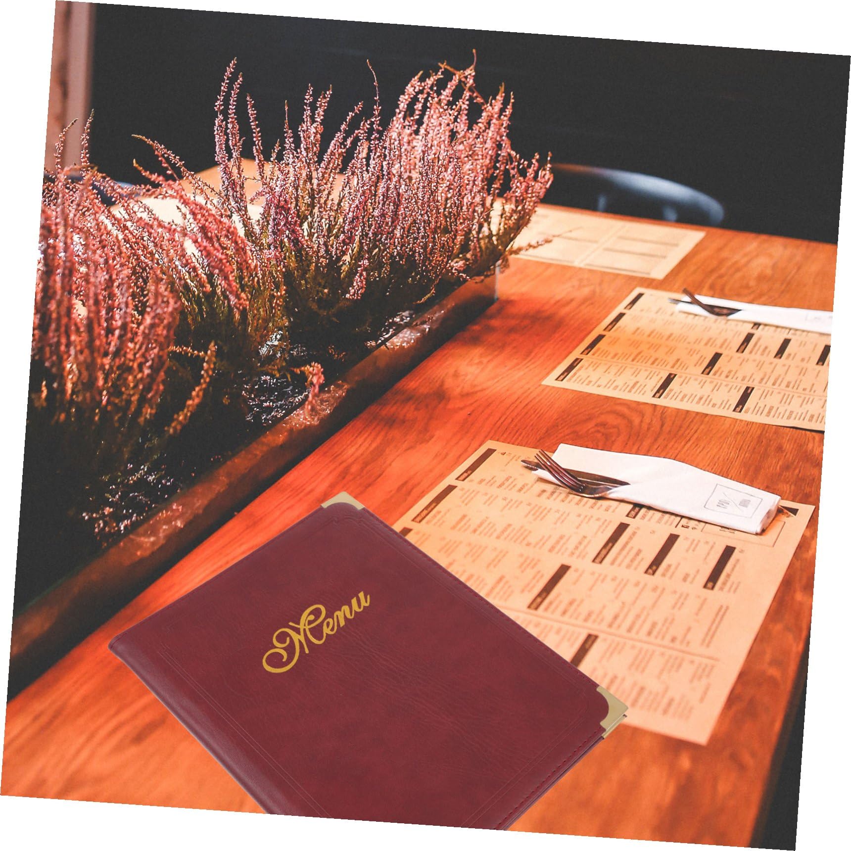 Carpeta de Menú de Restaurante A4 en Piel Sintética Burdeos, Soporte Transparente para Exhibición de Precios y Pedidos, Libro de Menú Práctico para Bar y Comedor Profesional
