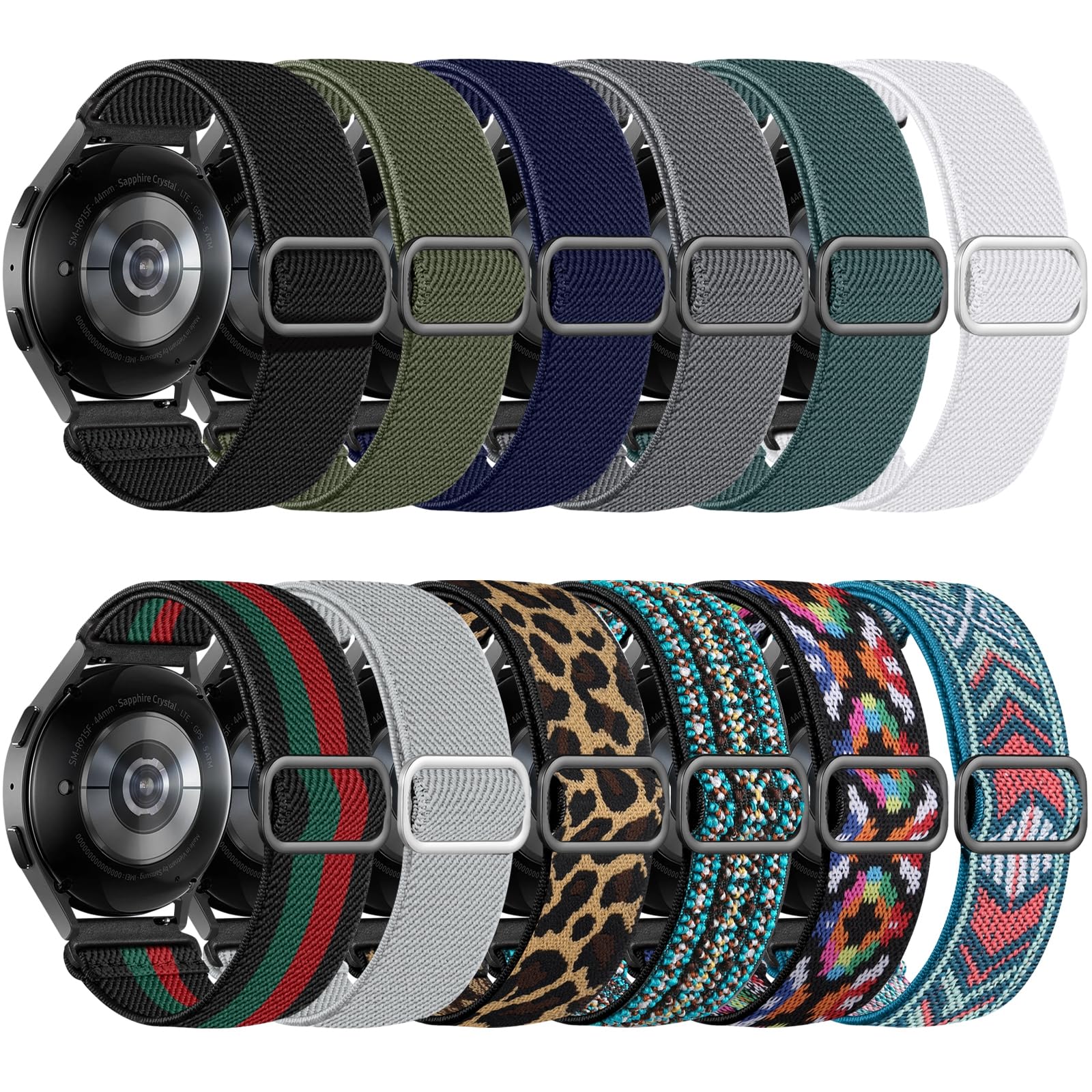 Easuny 12 Pack Stretchy Bands Compatible with Samsung Galaxy Watch 7 6 5 4 40mm 44mm Band, Galaxy 5 Pro 45mm, 6 Classic 47mm 43mm, 4 Classic 46mm 42mm, Active 2, 20mm Elastic Watch Strap for Women