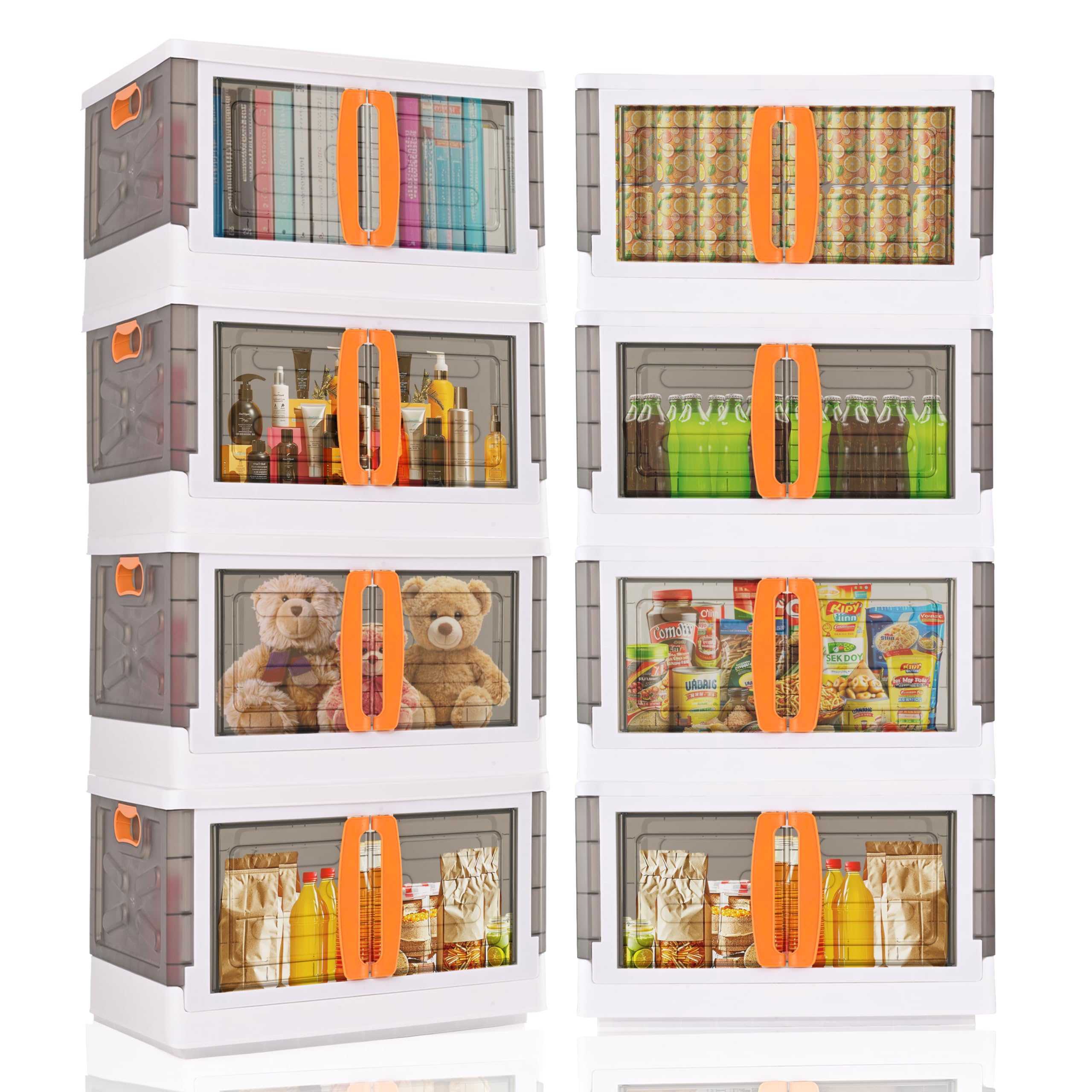 Kuber Industries 8 Units Portable Multipurpose Large Cupboard for Home | Kids Storage Box for Toys, Almirah for Books & Crockery Unit | White & Black