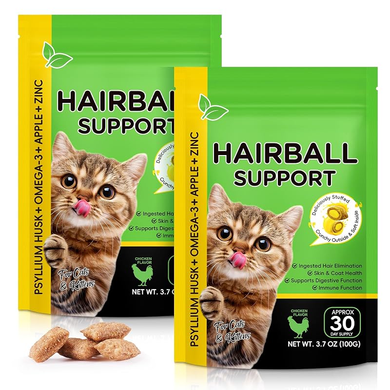 Petisco mastigável para gatos com psyllium, maçã e sabor frango BTQAFVZT – apresentação para 60 dias