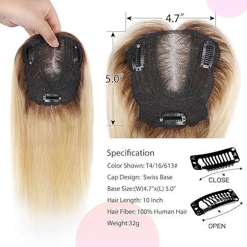 Miniatura 2 de Toppers para el cabello para mujer, 100% cabello humano, 10 pulgadas, toppers de cabello humano real rubio para mujer, adornos de cabello humano