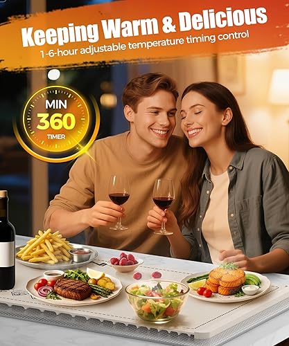 Miniatura 6 de Alfombrilla extragrande para calentar alimentos con almohadilla resistente al calor, 36 x 15 pulgadas, 6 ajustes de temperatura y 6 ajustes de