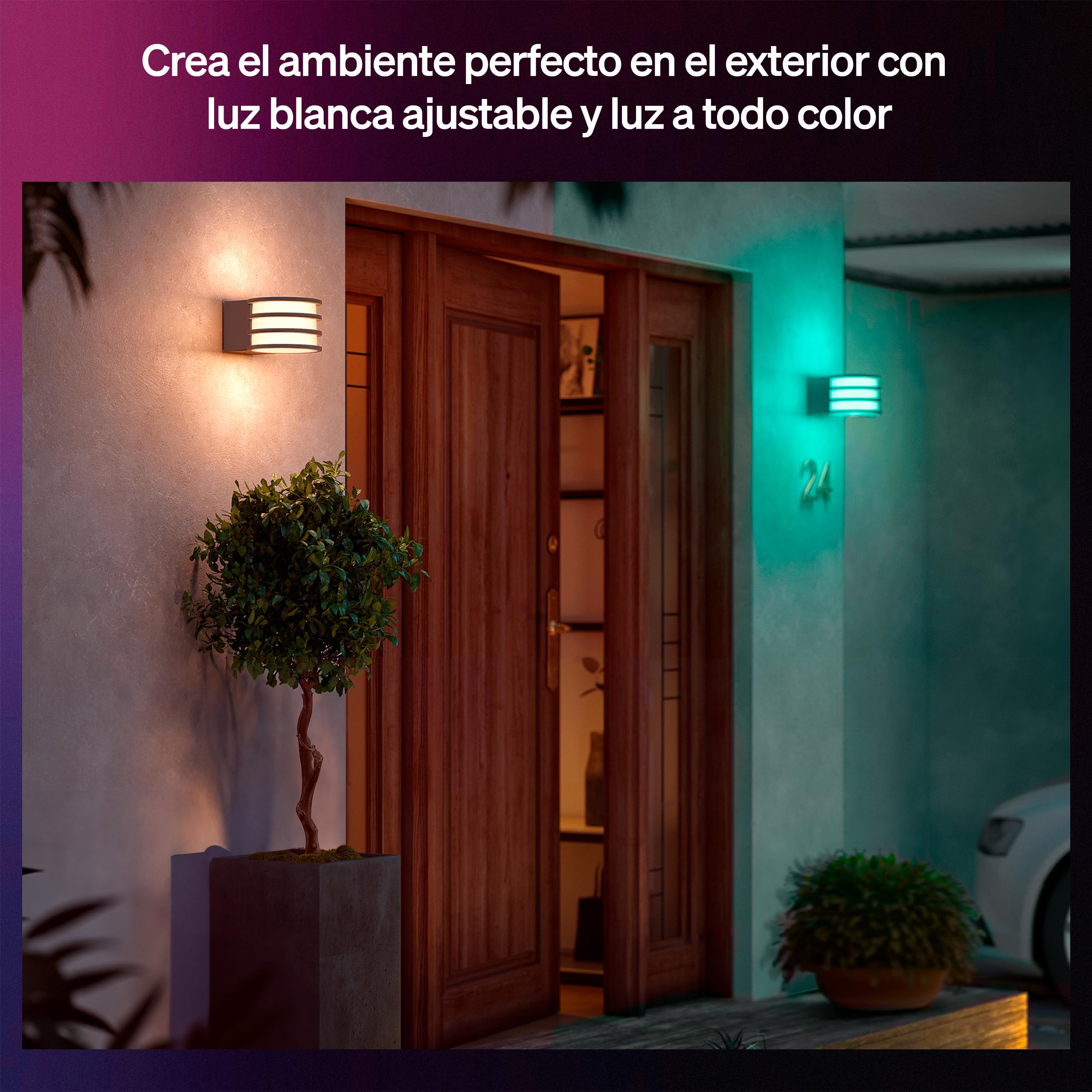 Philips Hue Lucca Aplique de Pared para Exterior, Luz Blanca y de Color Ajustable, Brillante, 1100 lm, con Bombilla A60, Regulable, IP44 Resistente a Intemperie, Compatible con Matter, Zigbee