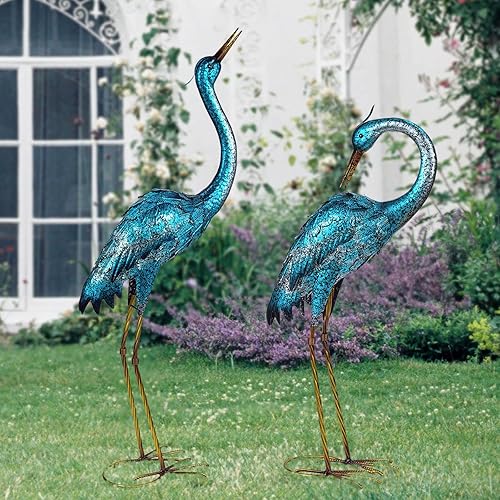 Miniatura 17 de Kircust Estatua de grúa de jardín para exteriores, esculturas y estatuas de jardín de señuelo de garza azul, arte de metal para decoración de patio
