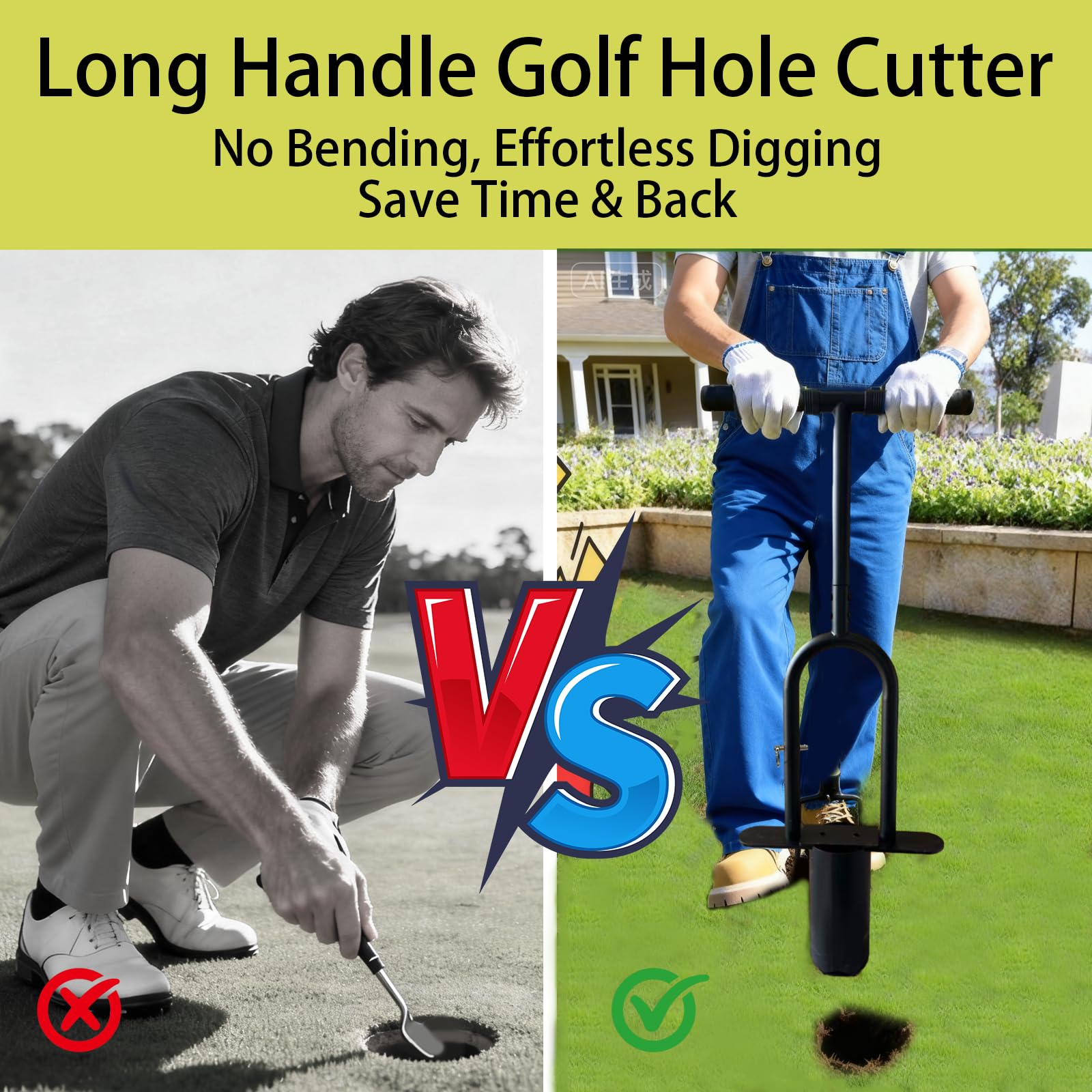 Tragbarer Golf-Lochschneider, Golf-Übung, 10,2 cm und 15,2 cm, Metall-Tassenbagger mit abnehmbarem Griff für Hinterhof, Rasen und Putting Green Outdoor-Trainingshilfe