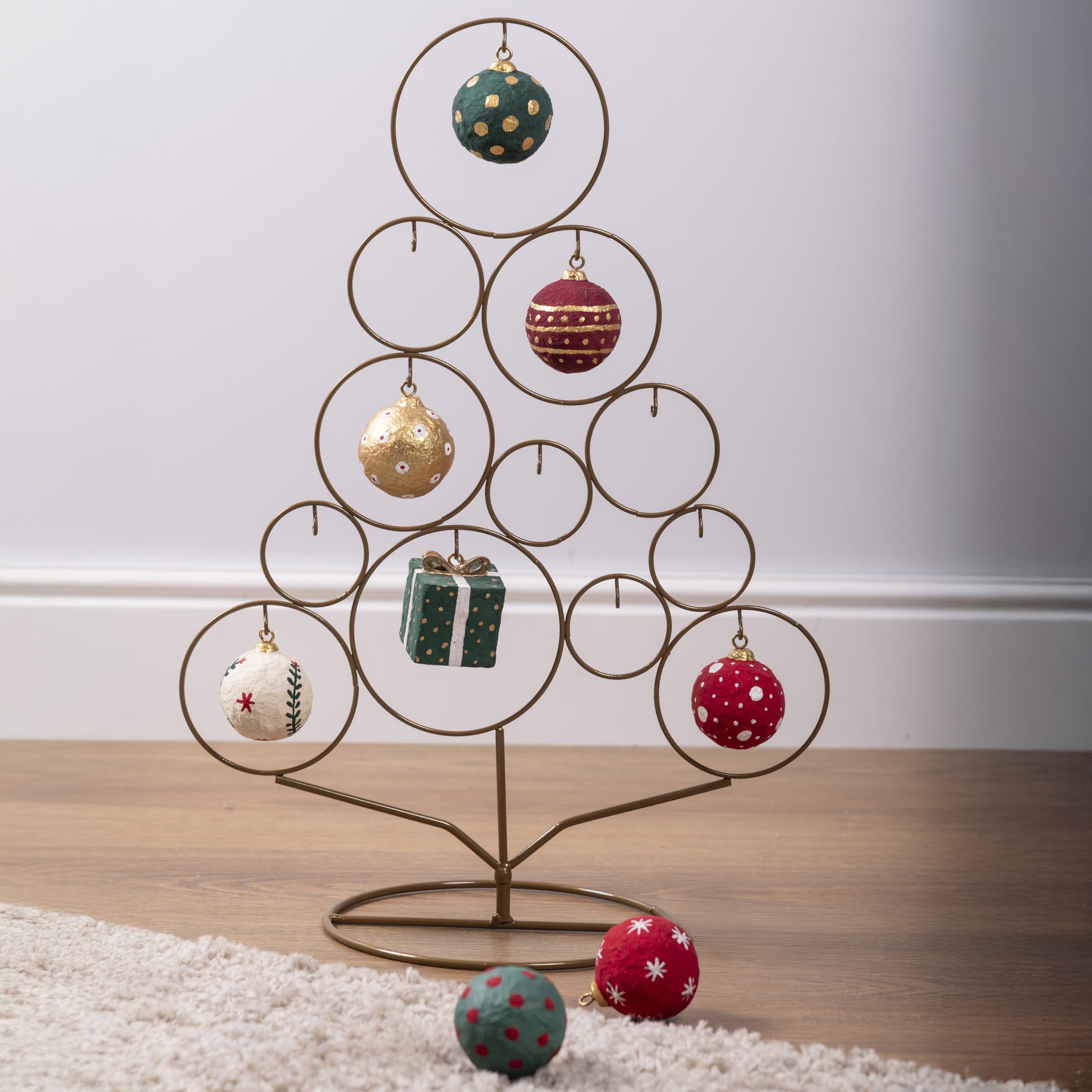 Albero Di Natale In Metallo Moderno Oro - 90 Cm Di Altezza Con Base - Decorazione Festiva Per Interni E Esterni Riparati