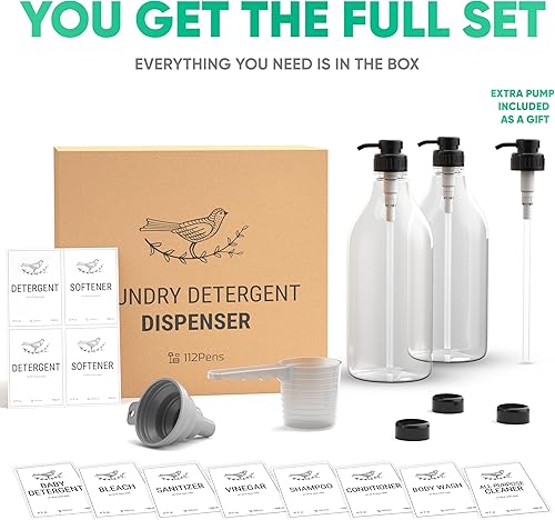 Miniatura 5 de Dispensador de detergente líquido para ropa y dispensador de suavizante de tela de 67 onzas, recipientes de plástico duro para detergente - Botella