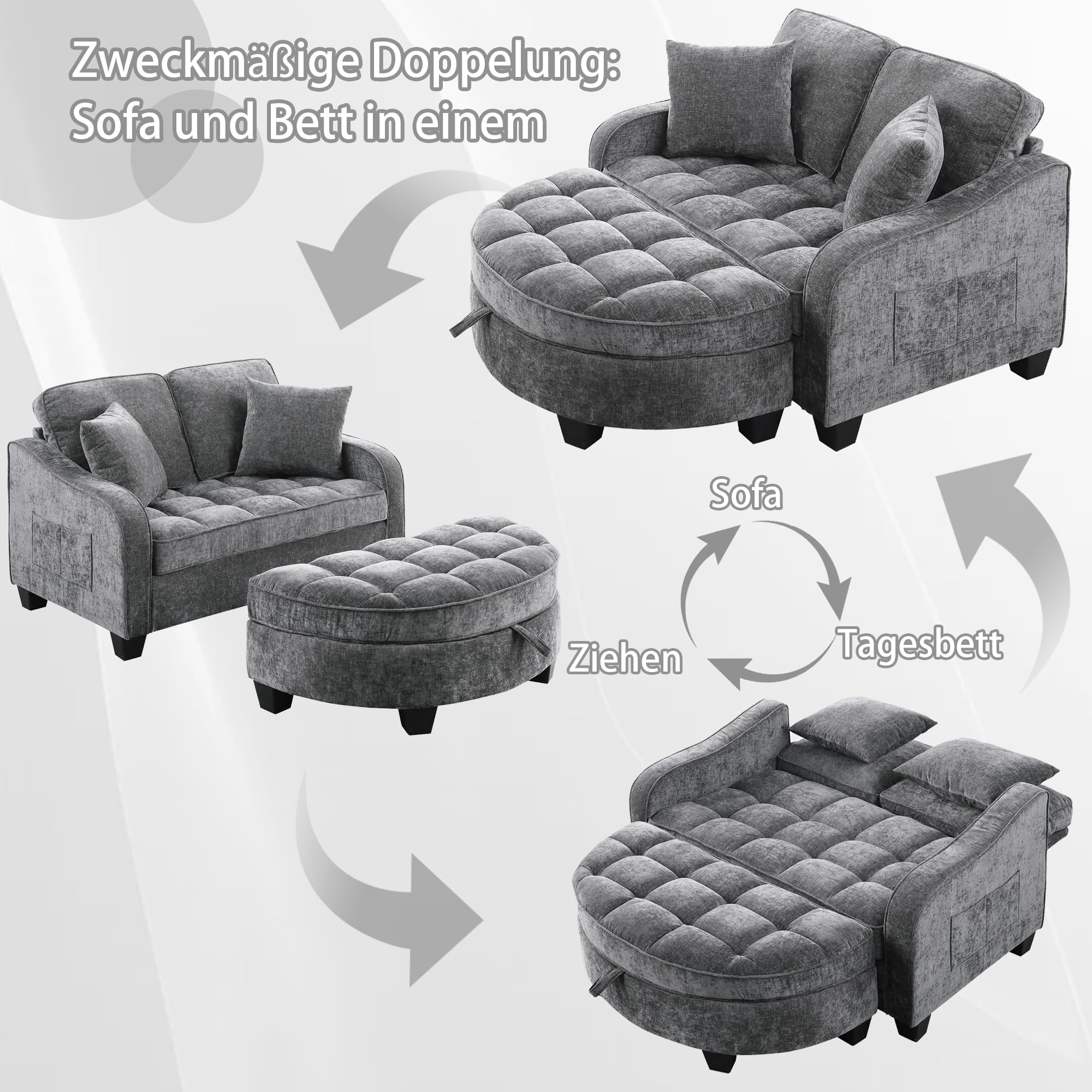Kleines Schlafsofa mit Schlaffunktion Bettfunktion Aufbewahrungs-Hocker