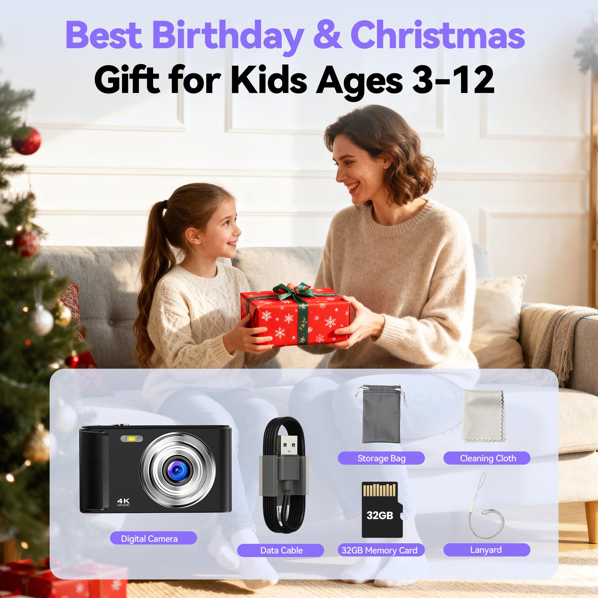 Appareil Photo Numérique Compact: 16X Zoom 48MP Digital Camera - Appareils Numérique Enfant 1080P Camera Vlog - Appareil Photo Numérique Ado avec 32Go Carte pour Adolescents Débutants Noir