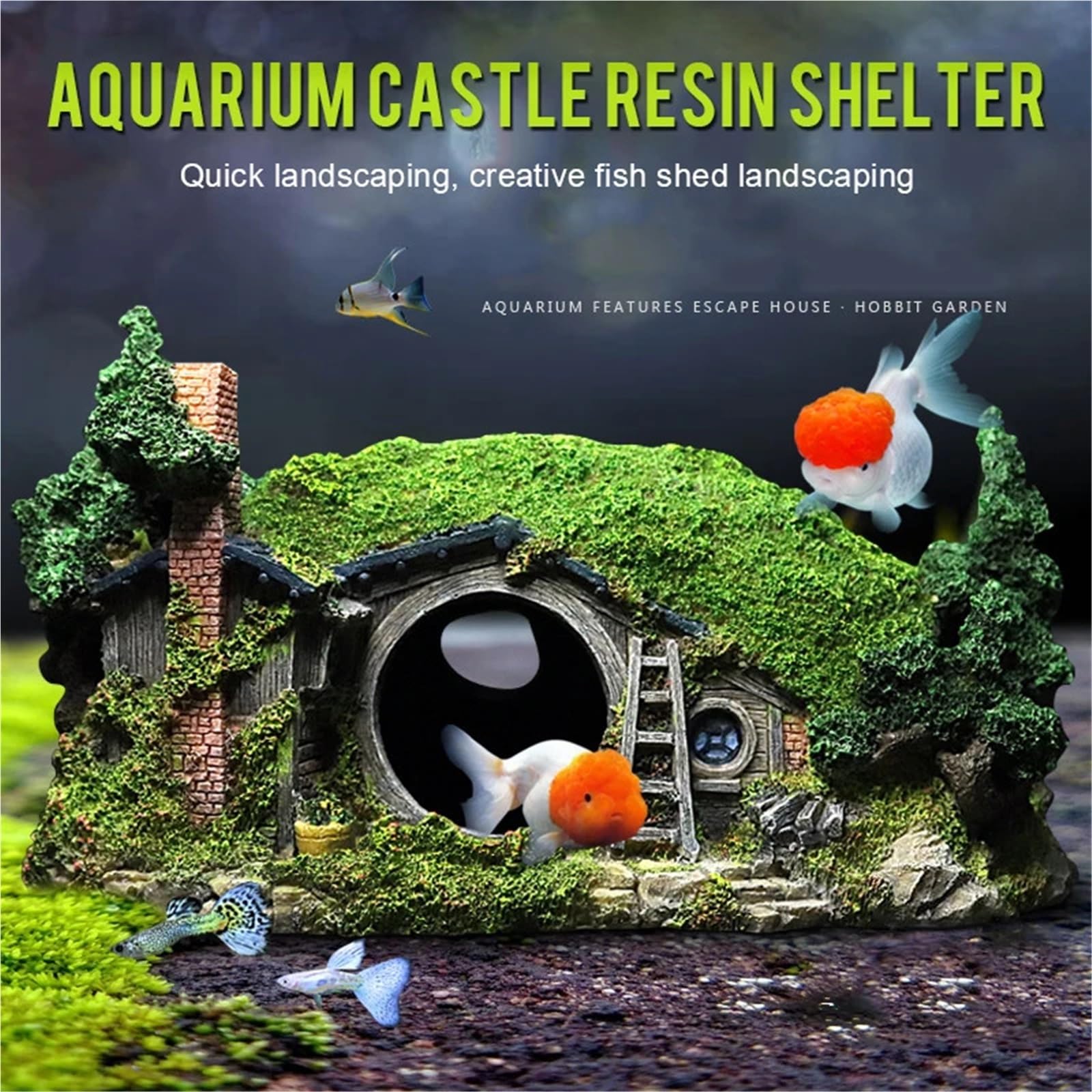 Decorazione Acquario Tunnel Casa in resina Acquario Roccioso Ornamento Castello paesaggistico