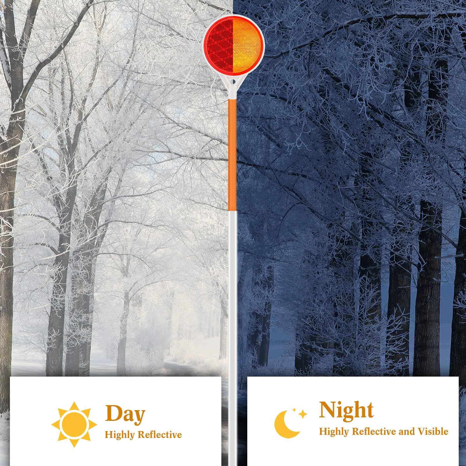 Kanayu 16 Pcs 76 Inch Driveway Marker with Double Sided Reflector,5/16" Snow Poles with Reflective Tape,Highly Visible in Rain Fog Snow Night Suitable for Garden Road Parking