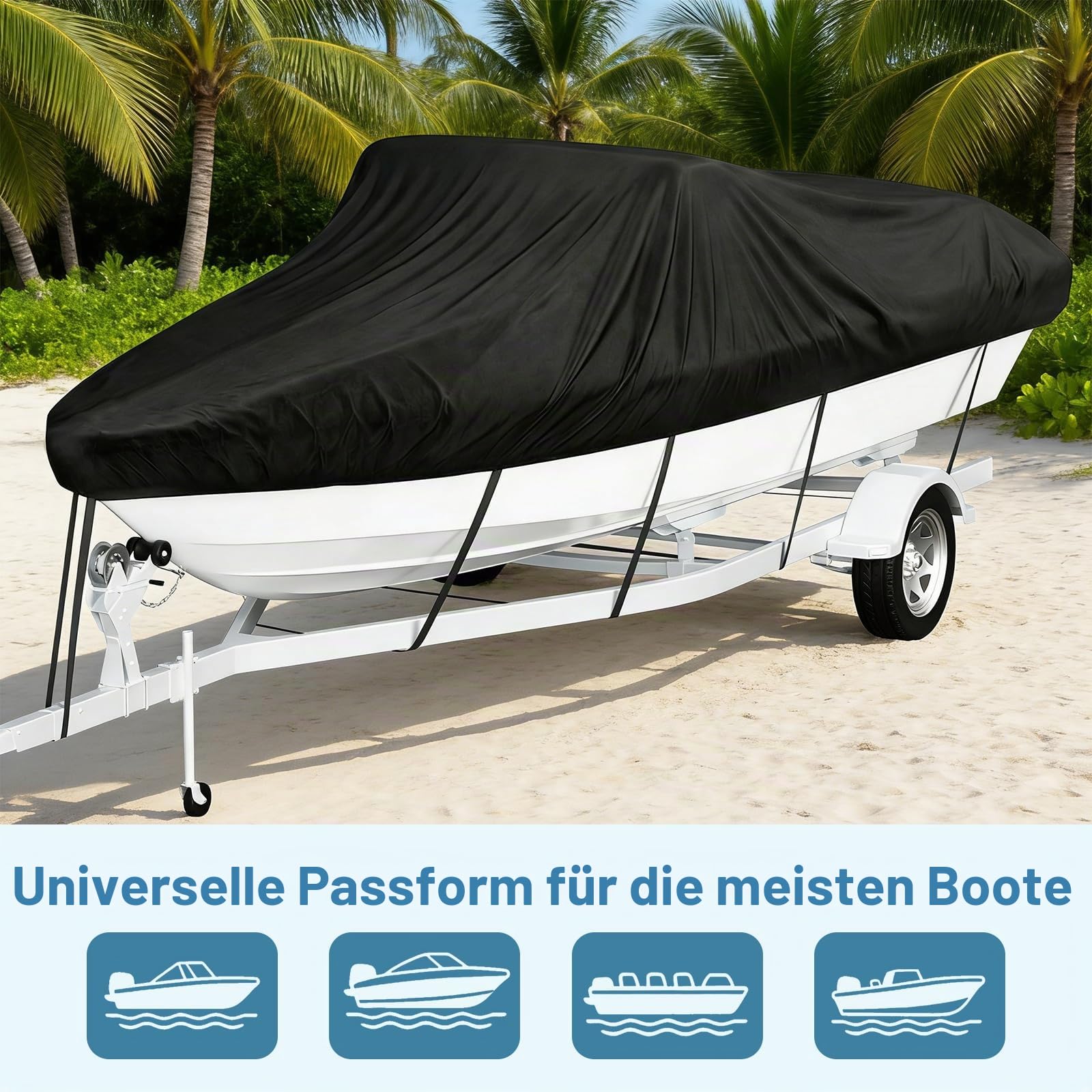 Bootsplane Wasserdicht, 420D Oxford Bootspersenning Bootsabdeckung, Staubdichte UV-beständige Bootsplane für Yacht, Schnellboot, Angelboot, V-Rumpf, Ruderboot (20-22FT)