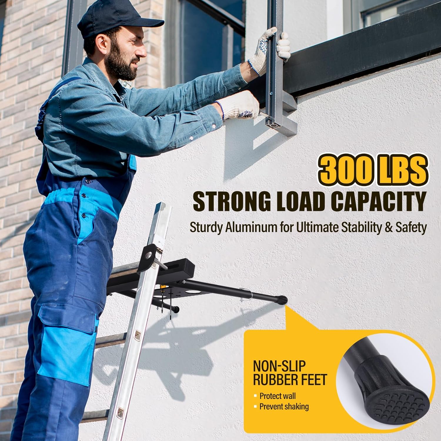 Ladder Stabilizer for Gutter, Heavy Duty Roof Ladder Stabiliser for Extension Ladders, Anti-Slip Ladder Tool for Roofing Wall, Adjustable Length 22-29.5in, withstands 300 LBS Weight Rating