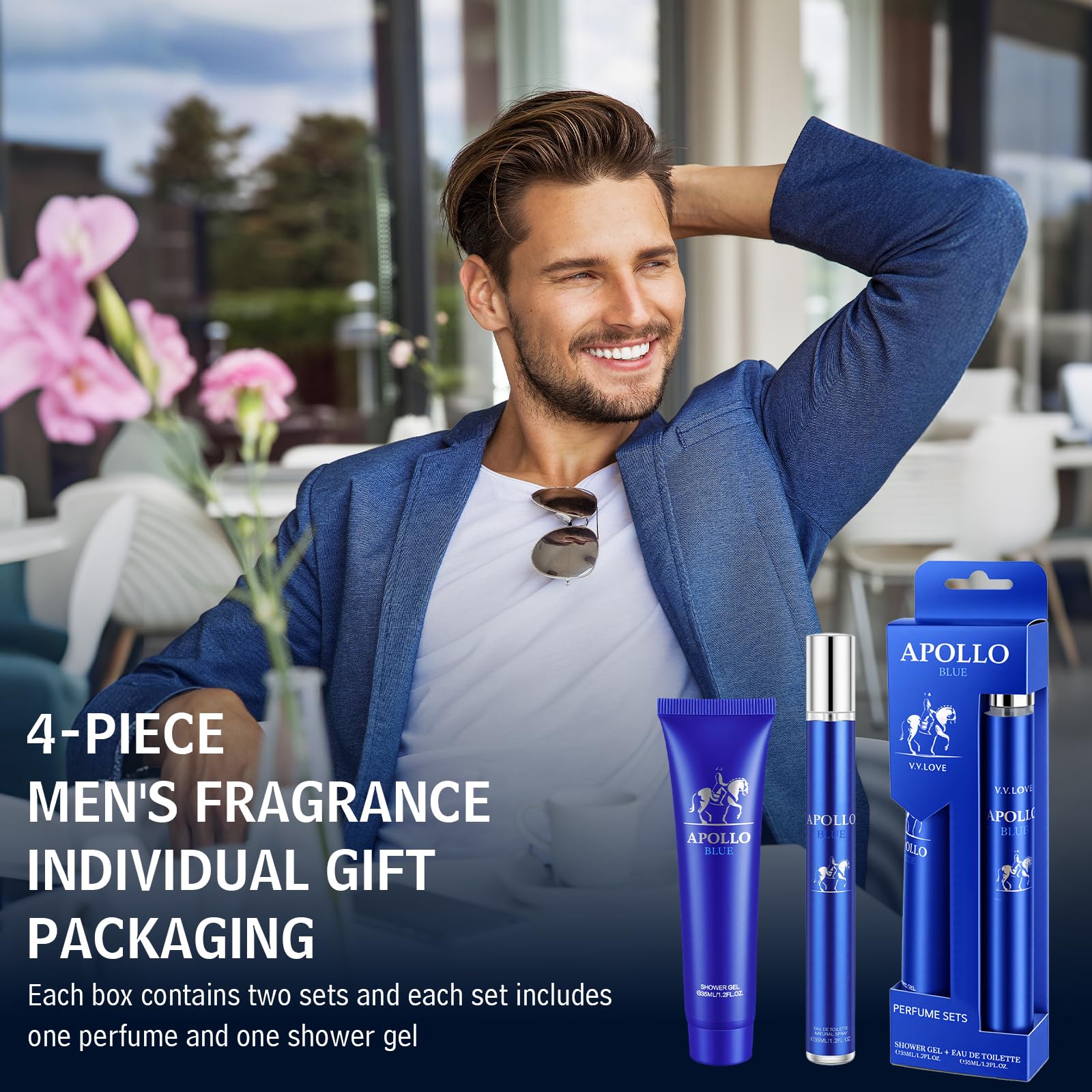 Geschenkset Männer Parfüm Perfume Men,2x 35ml Parfum Herren+2x35ml Duschgel,Langanhaltender Duft Eau de Toilette,Herrenparfüm mit Noten von Zitrone, Salbei und Aquatischen Akkorden Kosmetik