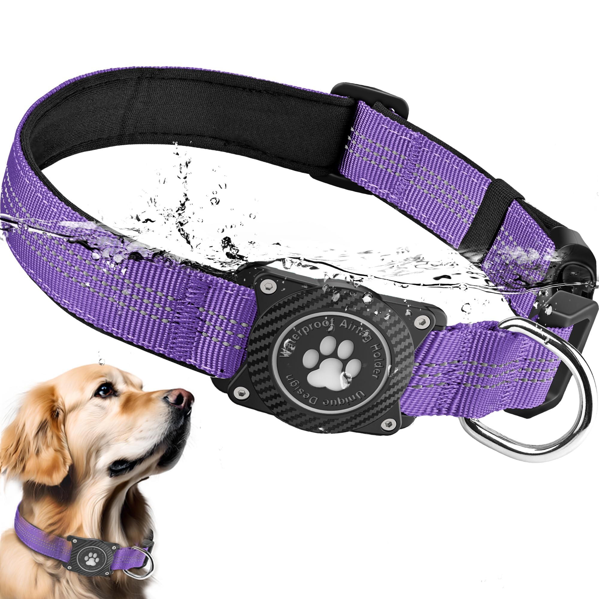 Ytanest AirTag Collar Perro Impermeable Integrado Luminoso Soporte de Apple Air Tag Reflectante Anti-Pérdida Protección, Rosa 02, M — view 6